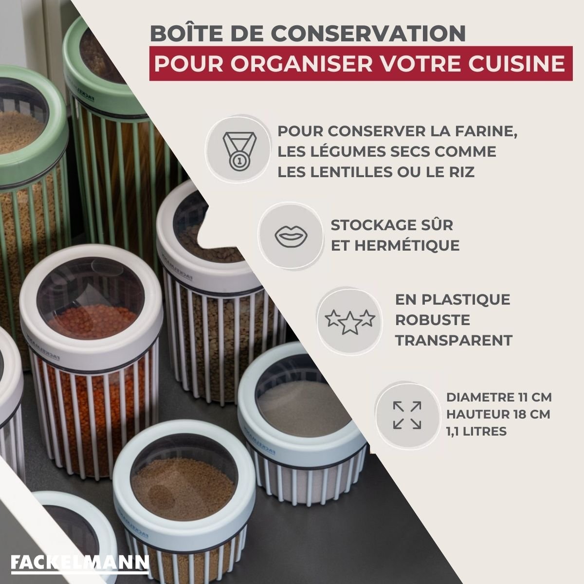 Boite à Provisions 1,1 Litre STORAGE transparent,beige, FACKELMANN