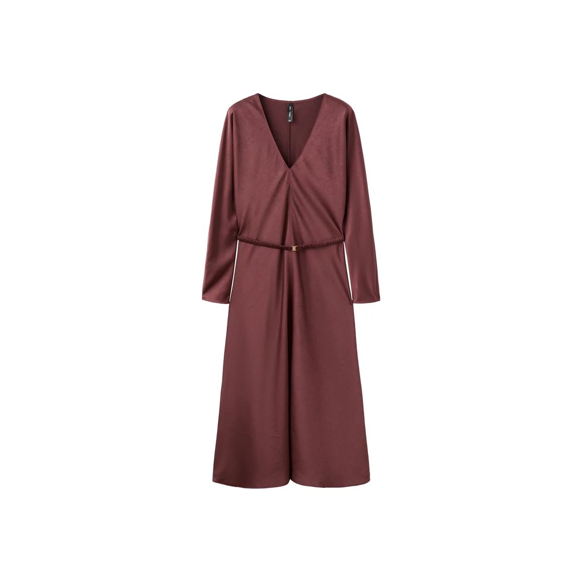 Robe ceinture col en V grenat, MANGO