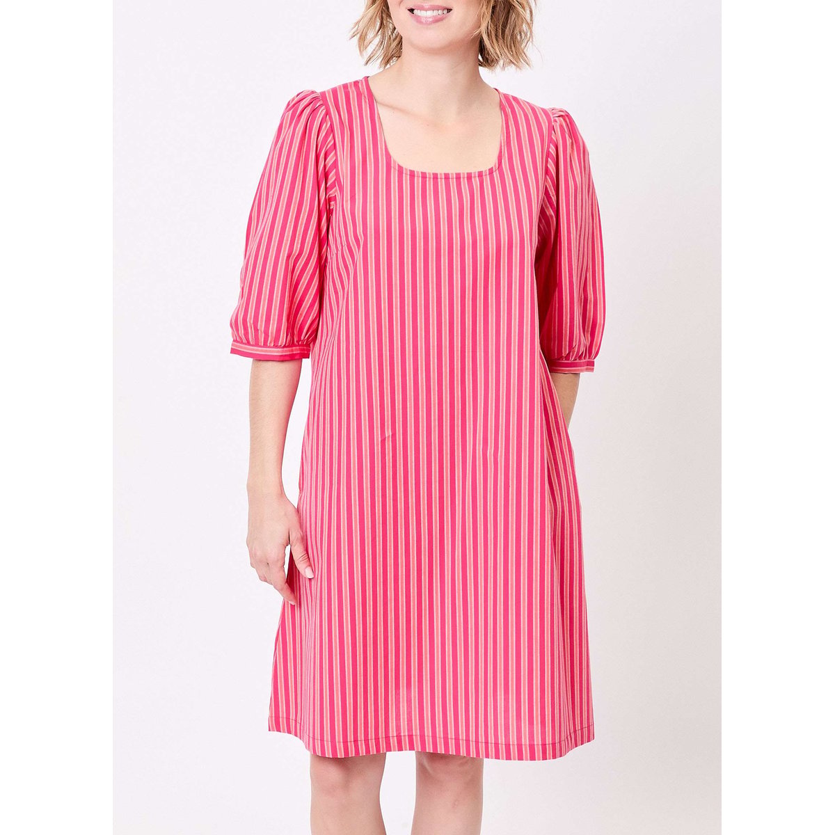 Robe rayures coton bio manches 3/4 ALICK rose stripe, LA FIANCÉE
