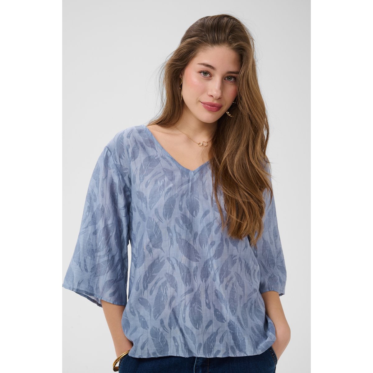 Blouse à manches longues bleu stonewash, CREAM