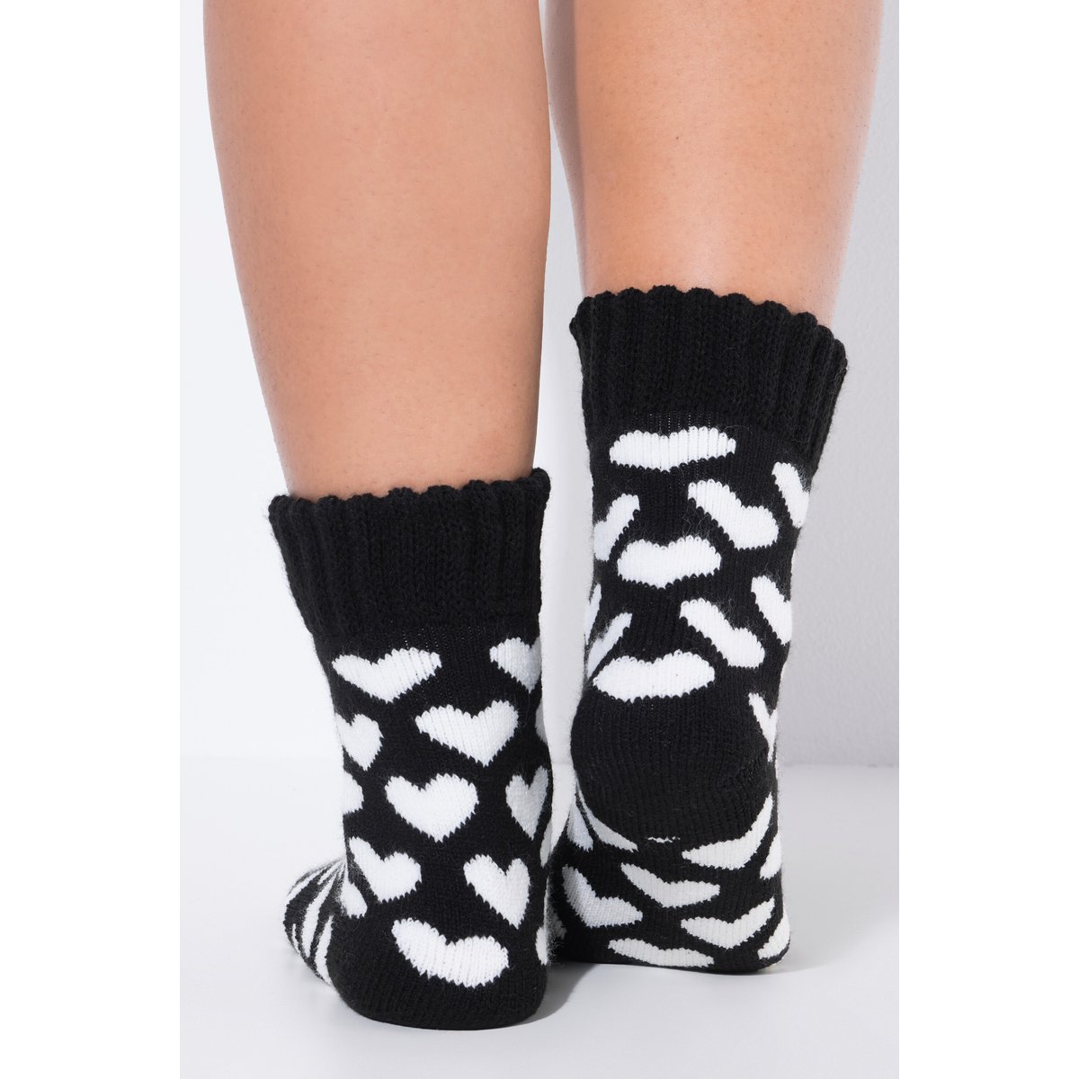 Lot de 2 paires de chaussettes, uni/cœurs noir, ULLA POPKEN