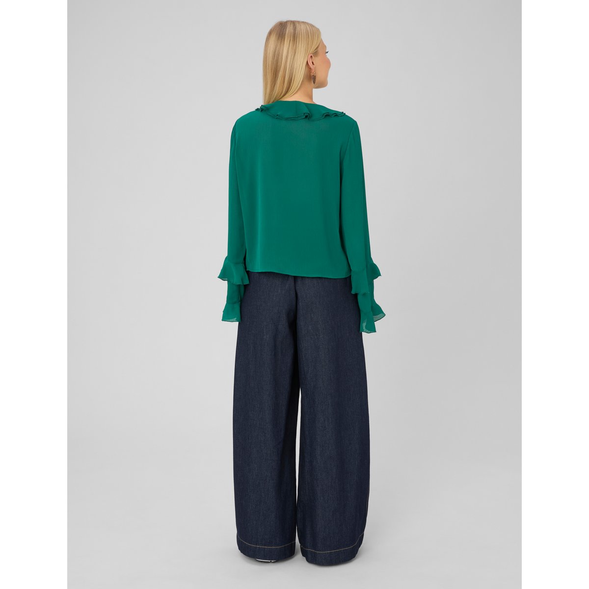 Blouse volantée manches longues vert, BZB