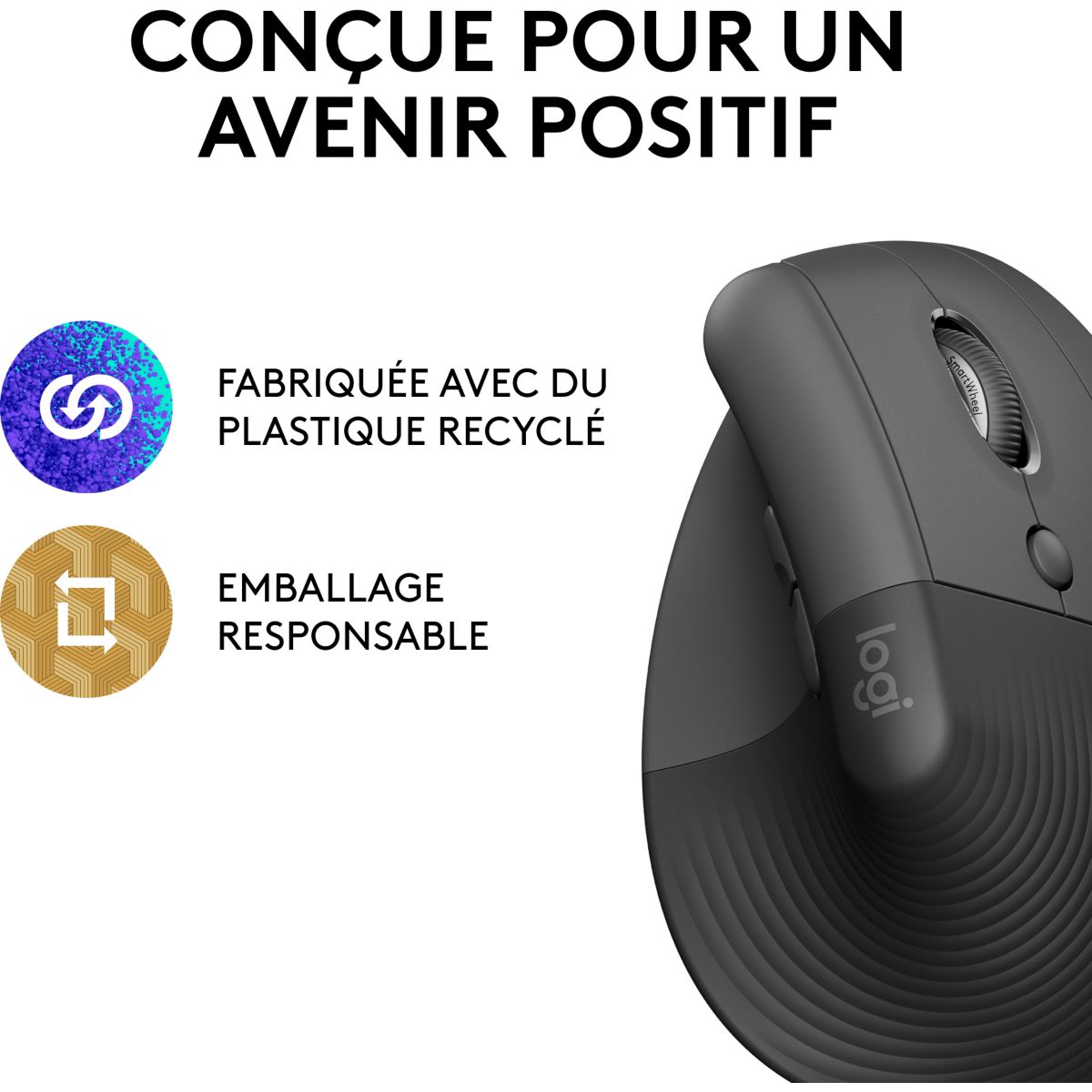 Souris sans fil Lift Ergonomique Silencieuse Graphite gris, LOGITECH