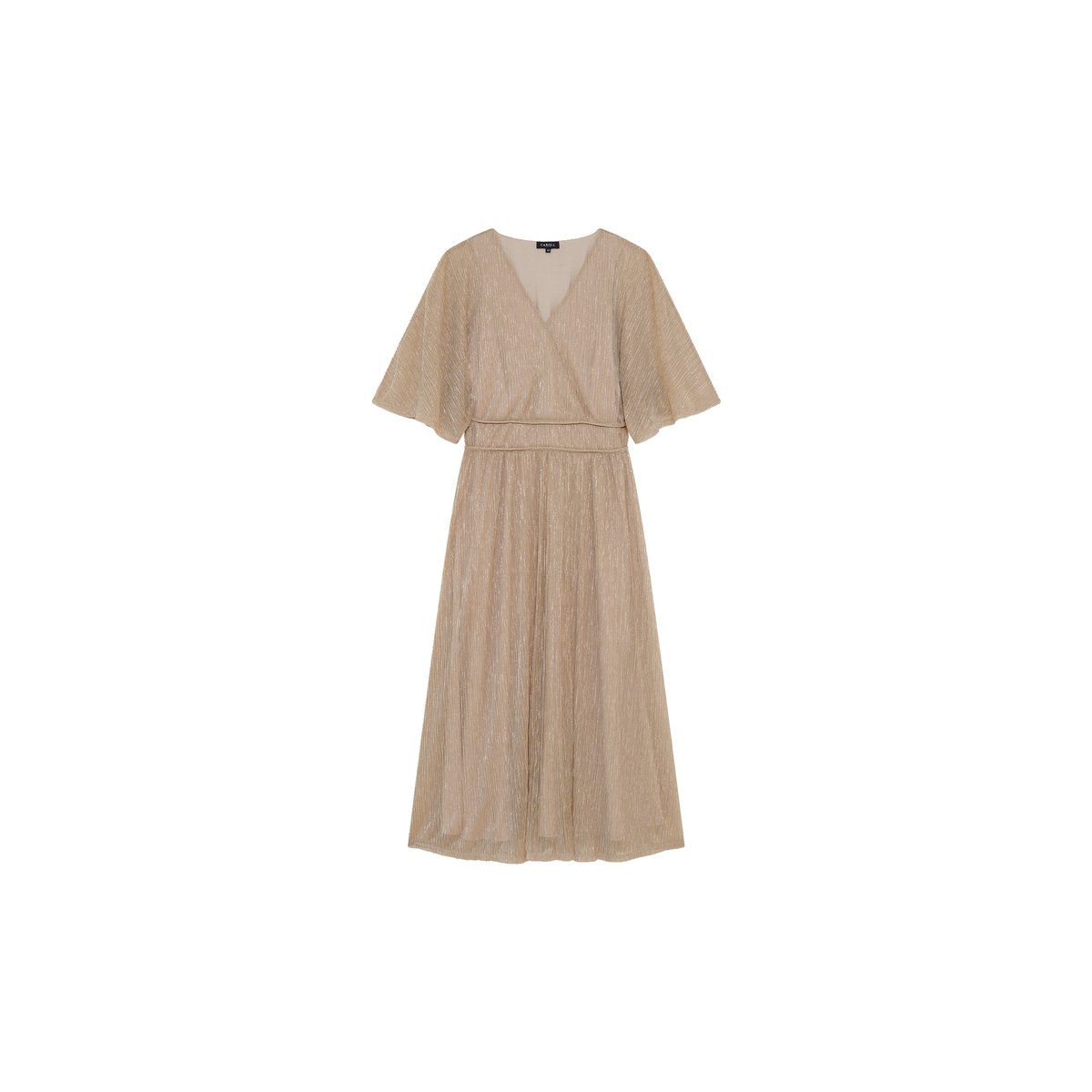 Robe évasée col v RSHANO couleur or, CAROLL