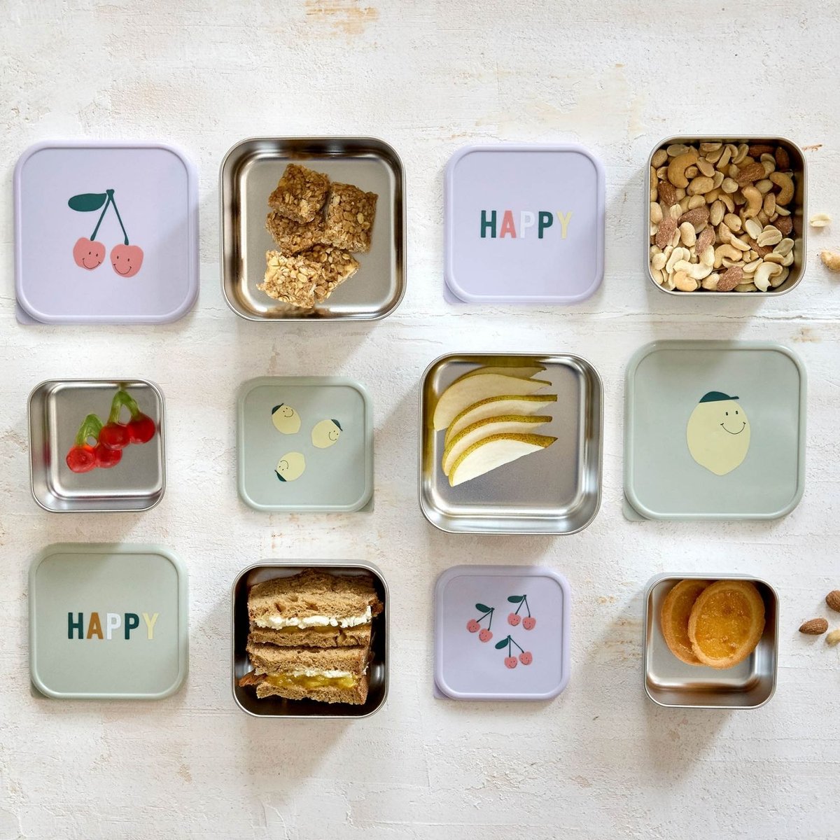 Lot de 3 boîtes à goûter jaune, olive, LASSIG