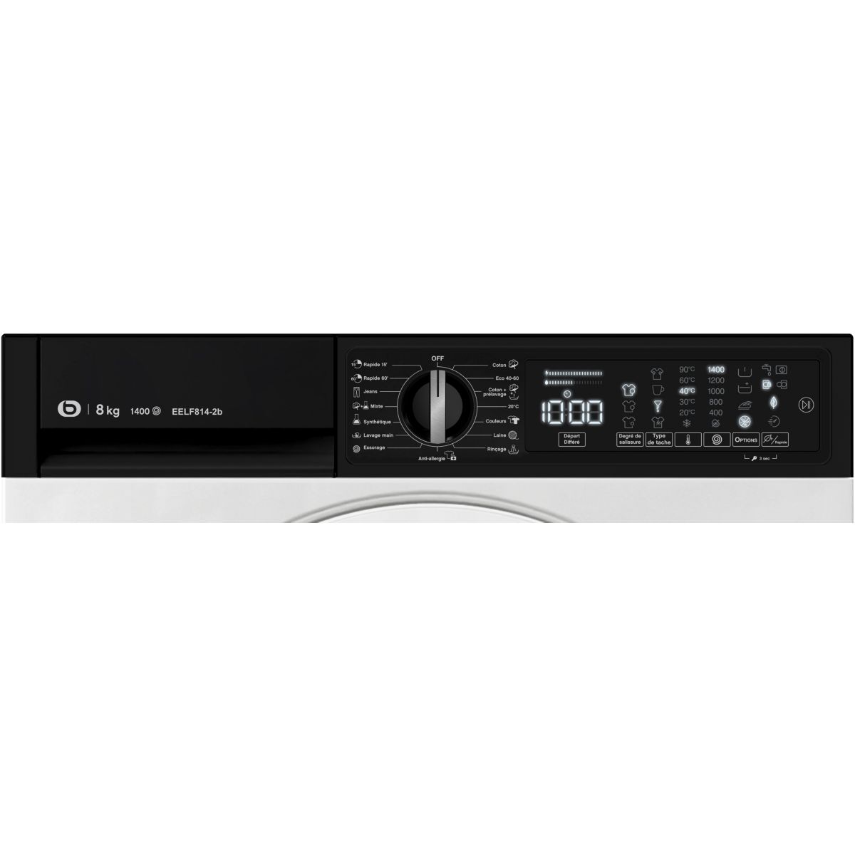 Lave linge hublot encastrable EELF814-2b - 8 kg - 1400 tr/min - Classe A - Moteur induction direct drive couleur unique, ESSENTIEL B