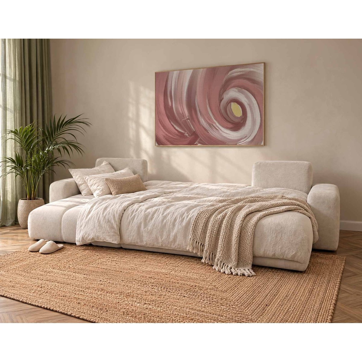 Canapé panoramique en U 7 places convertible avec, MANON beige, BEST MOBILIER