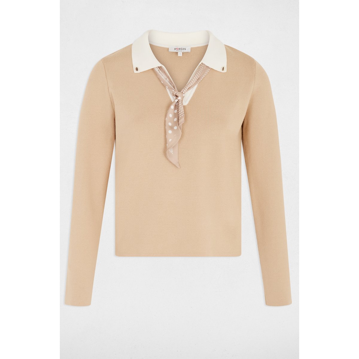 Pull col à revers beige, MORGAN