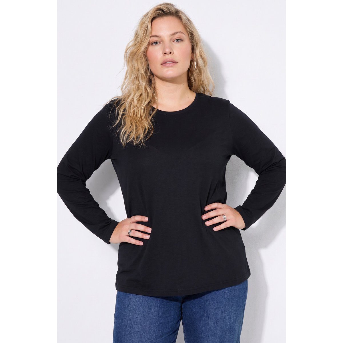 T-shirt, coupe classique, col rond noir, ULLA POPKEN