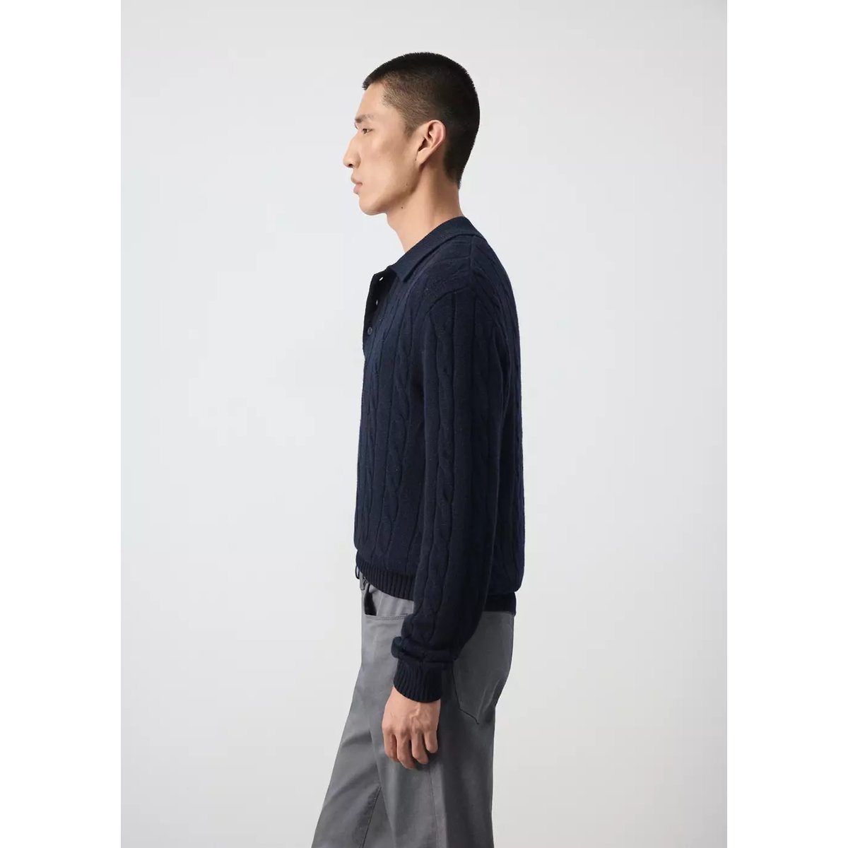 Pull polo 100 % laine maille torsadée bleu marine, MANGO MAN