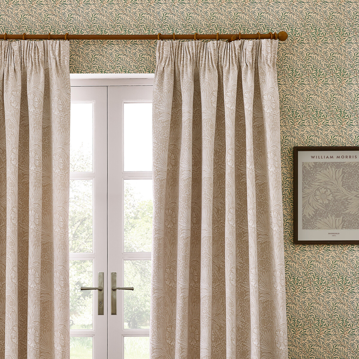 Marigold Jacquard Pencil Pleat Curtains raw linen, MORRIS & CO.