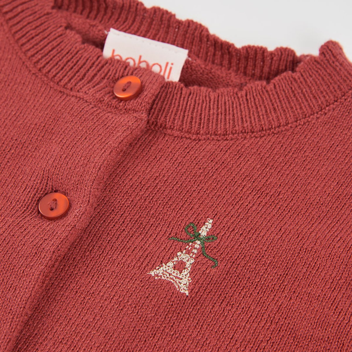 Gilet fille en maille avec imprimé chien rouge, BOBOLI