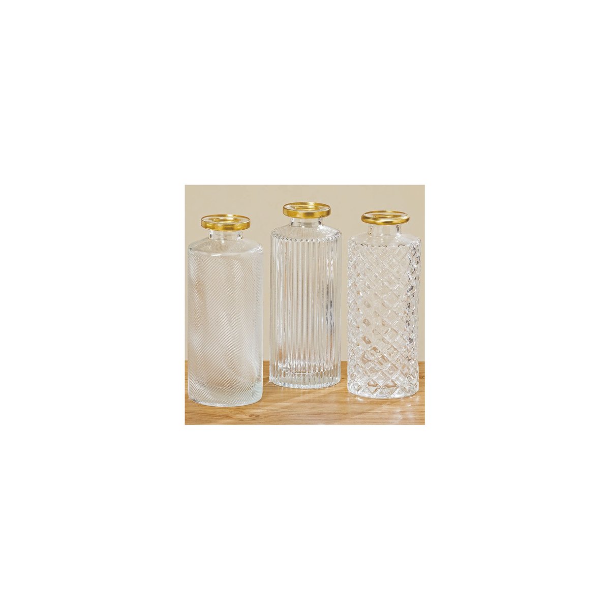Set de 3 Vases Soliflores en Verre Transparent et Doré - Hauteur 13cm transparent, WADIGA