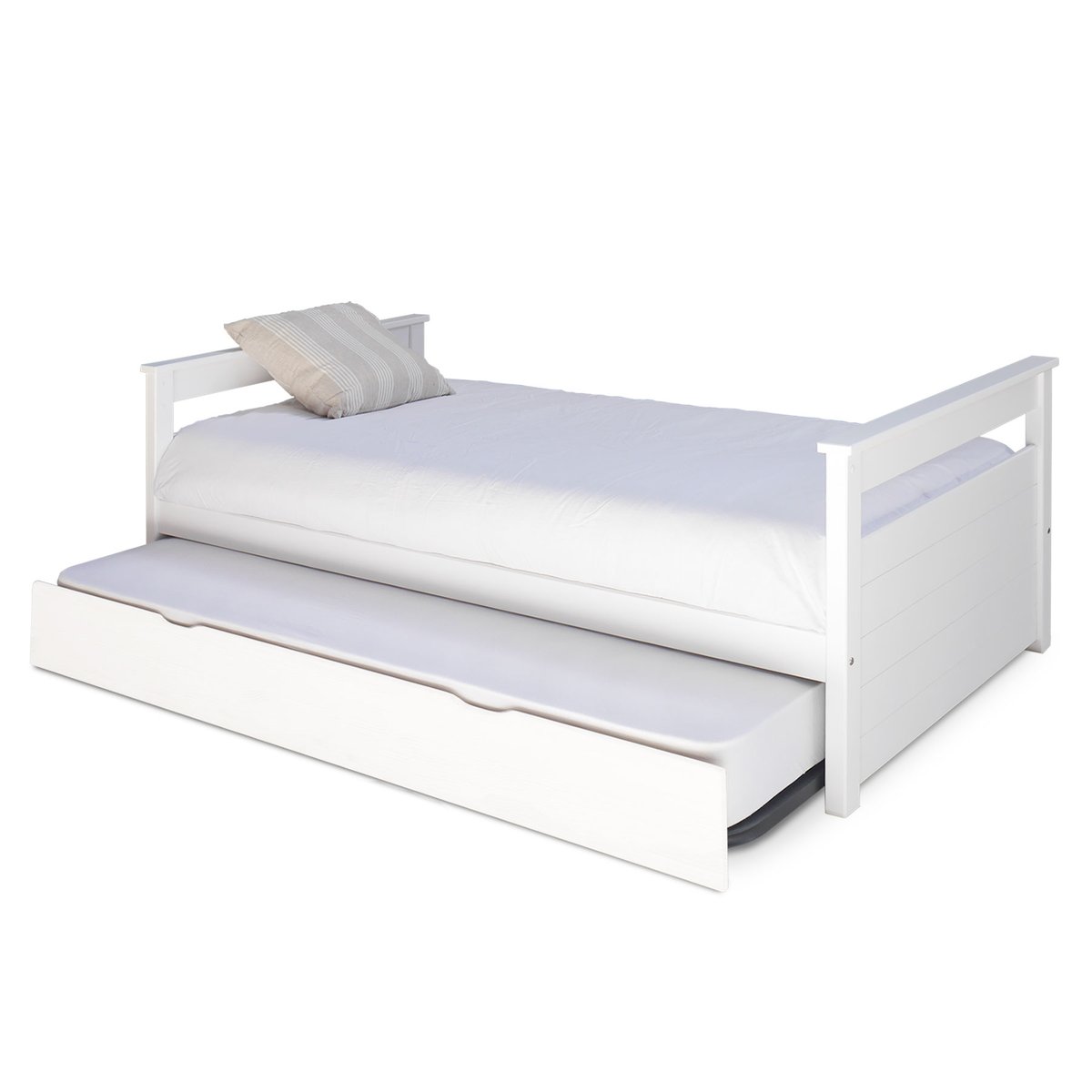 Lit banquette gigogne Bois massif  IZAO blanc et bois, AKITEN RETAIL