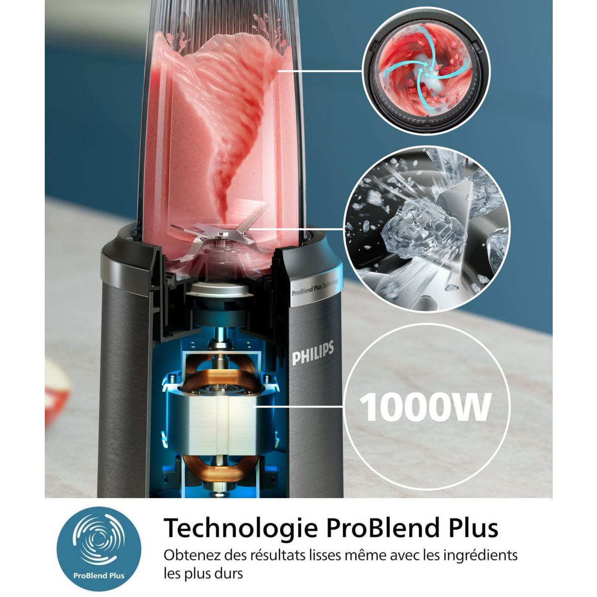 Blender HR2766/00 Blender mixeur noir 0.7L+0.3L, 1000W couleur unique, PHILIPS