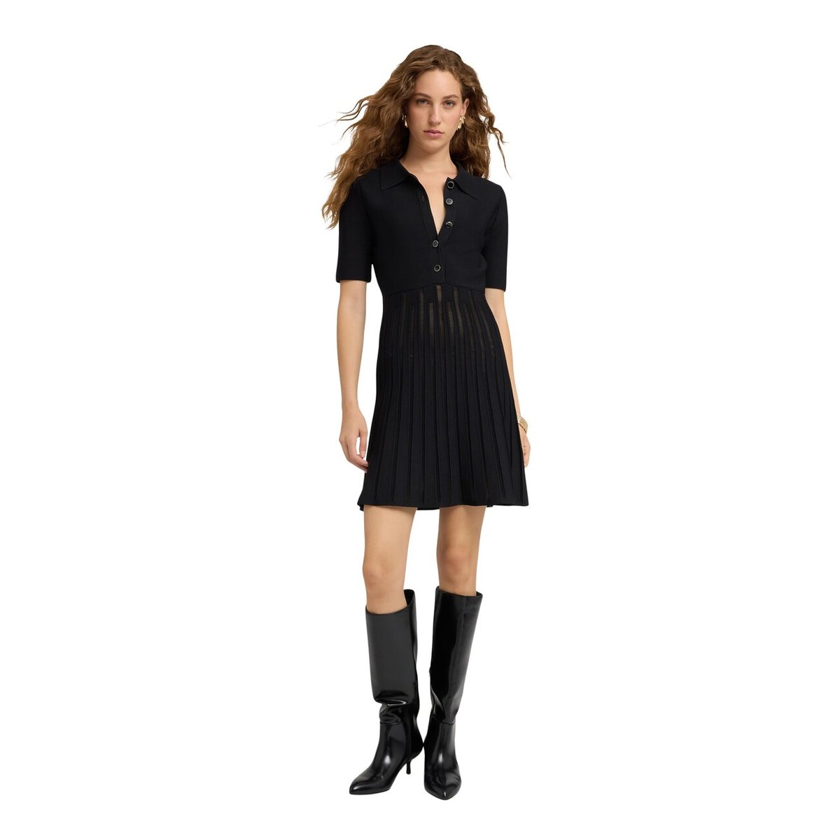 Robe chemisier avec jupe plissée noir, MOTIVI