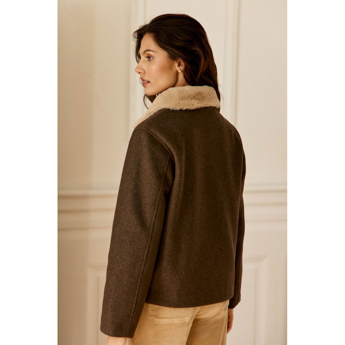 Manteau col amovible uni NATTIE 16-marron, LA PETITE ETOILE