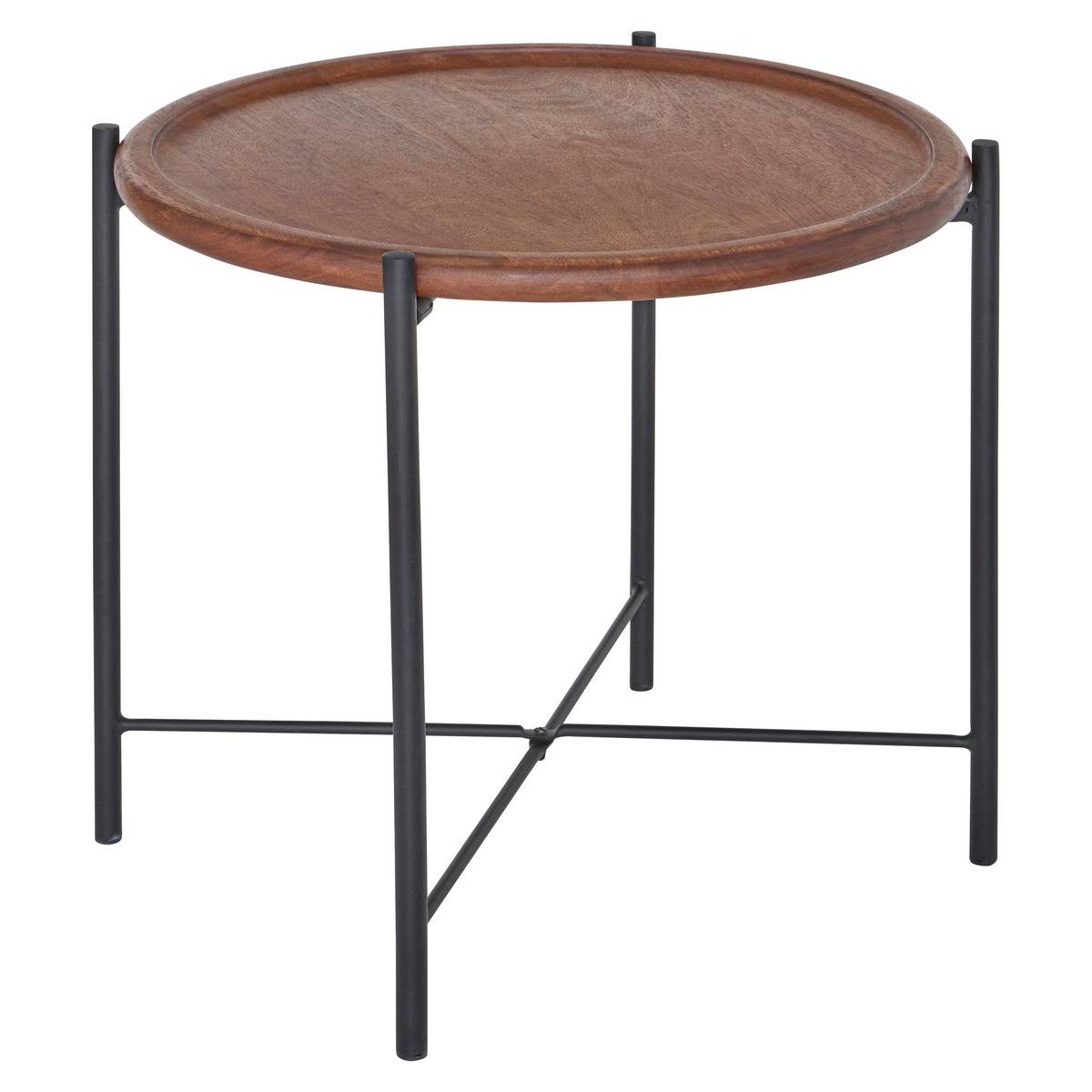 Table d’appoint ronde plateau manguier piètement acier METSA marron, ATMOSPHERA