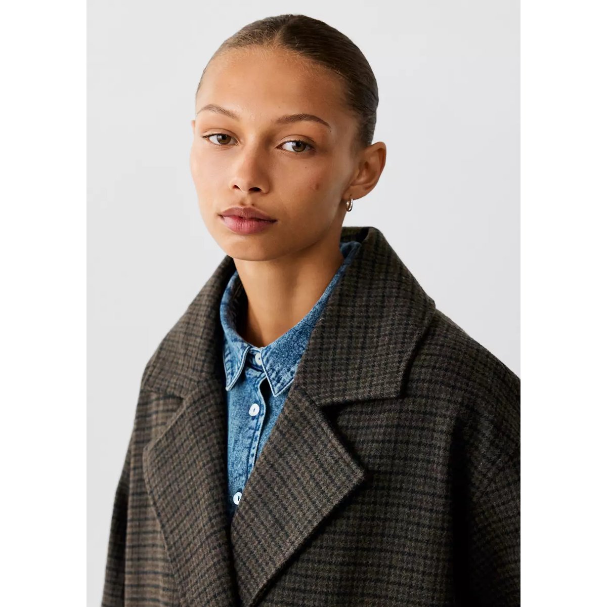 Manteau oversize en drap à carreaux chocolat, MANGO TEEN