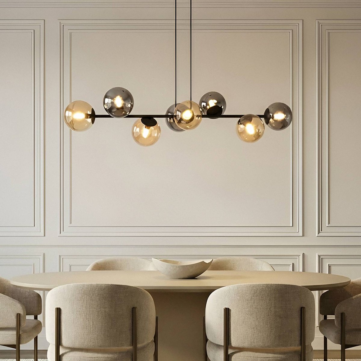 Suspension en métal moderne, Isamer noir, gris fumé, LINDBY