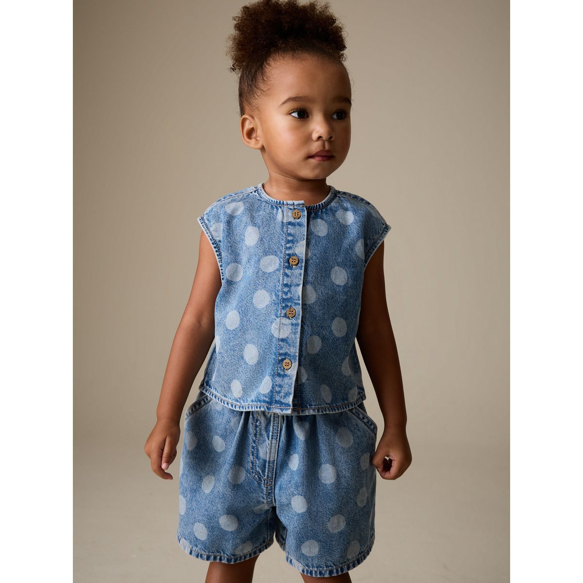 Ensemble gilet et short en jean à pois bleu moyen, NEXT