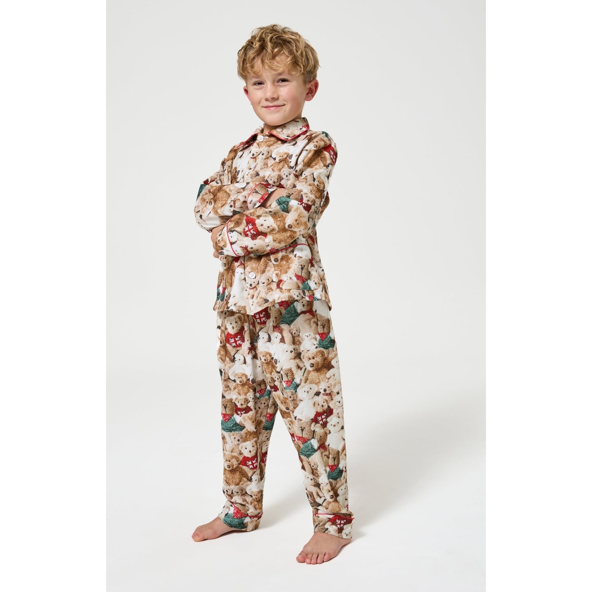 Pyjama boutonné enfant en coton imprimé Petit Teddy brun, ARTHUR