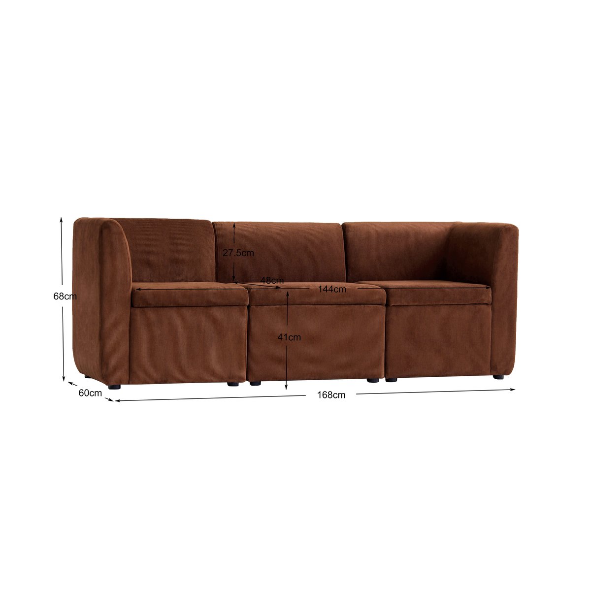 Canapé modulable 3 places, velours côtelé, VARDE terracotta, NORDLYS