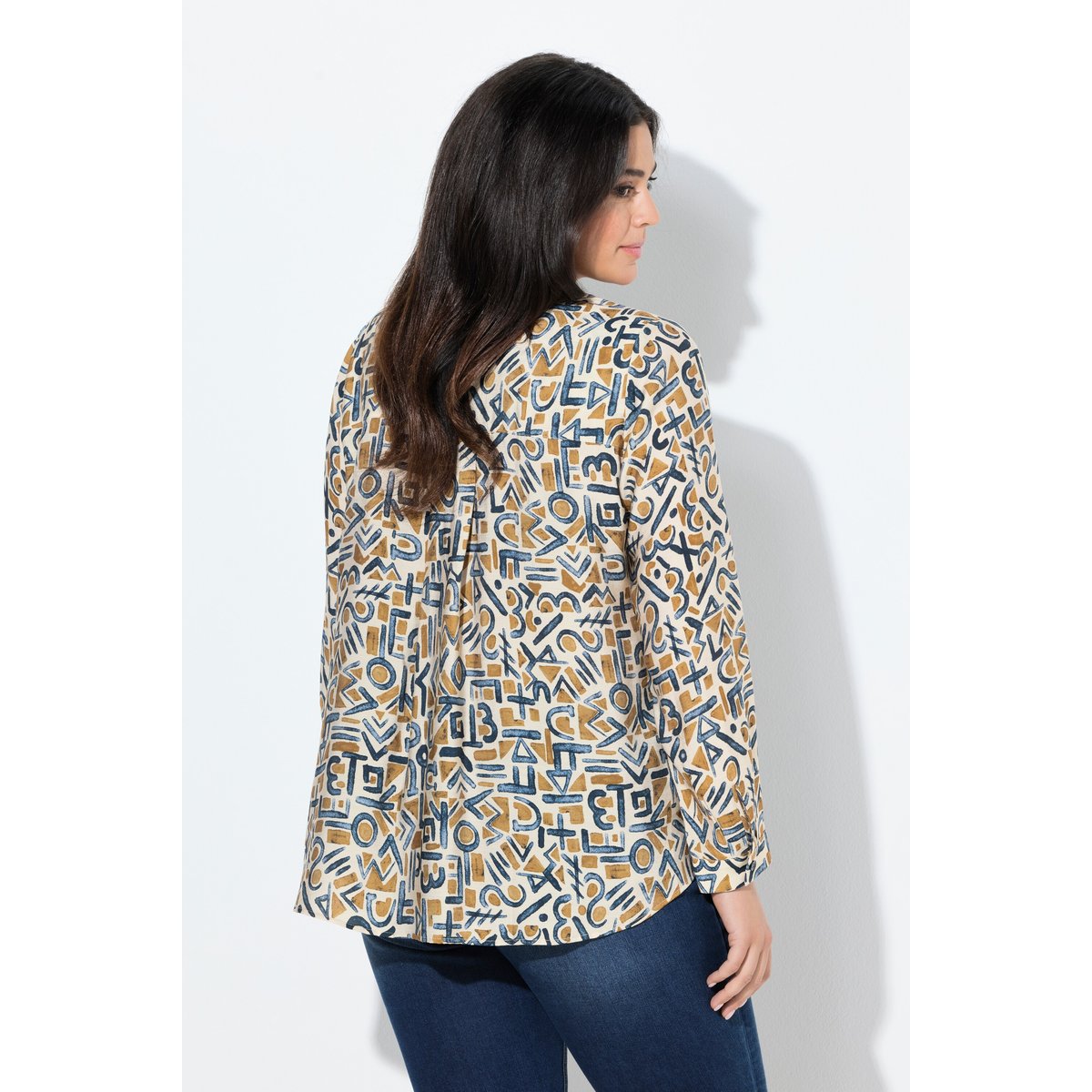 Blouse imprimée à col tunisien et manches abricot clair, ULLA POPKEN