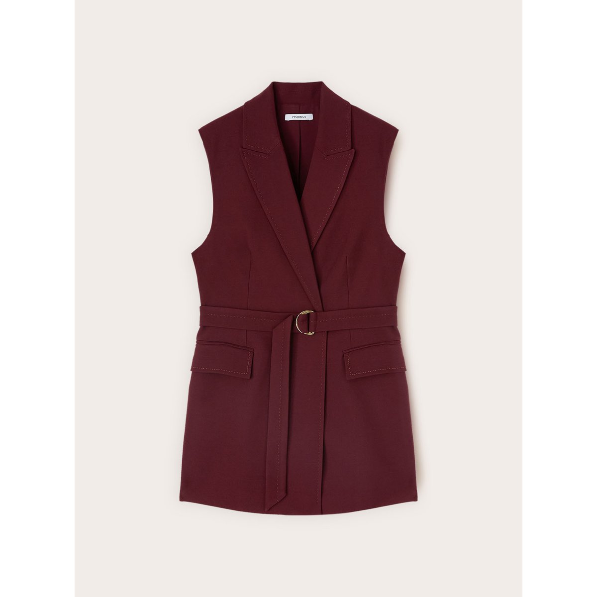 Gilet double boutonnage avec ceinture burgundy, MOTIVI