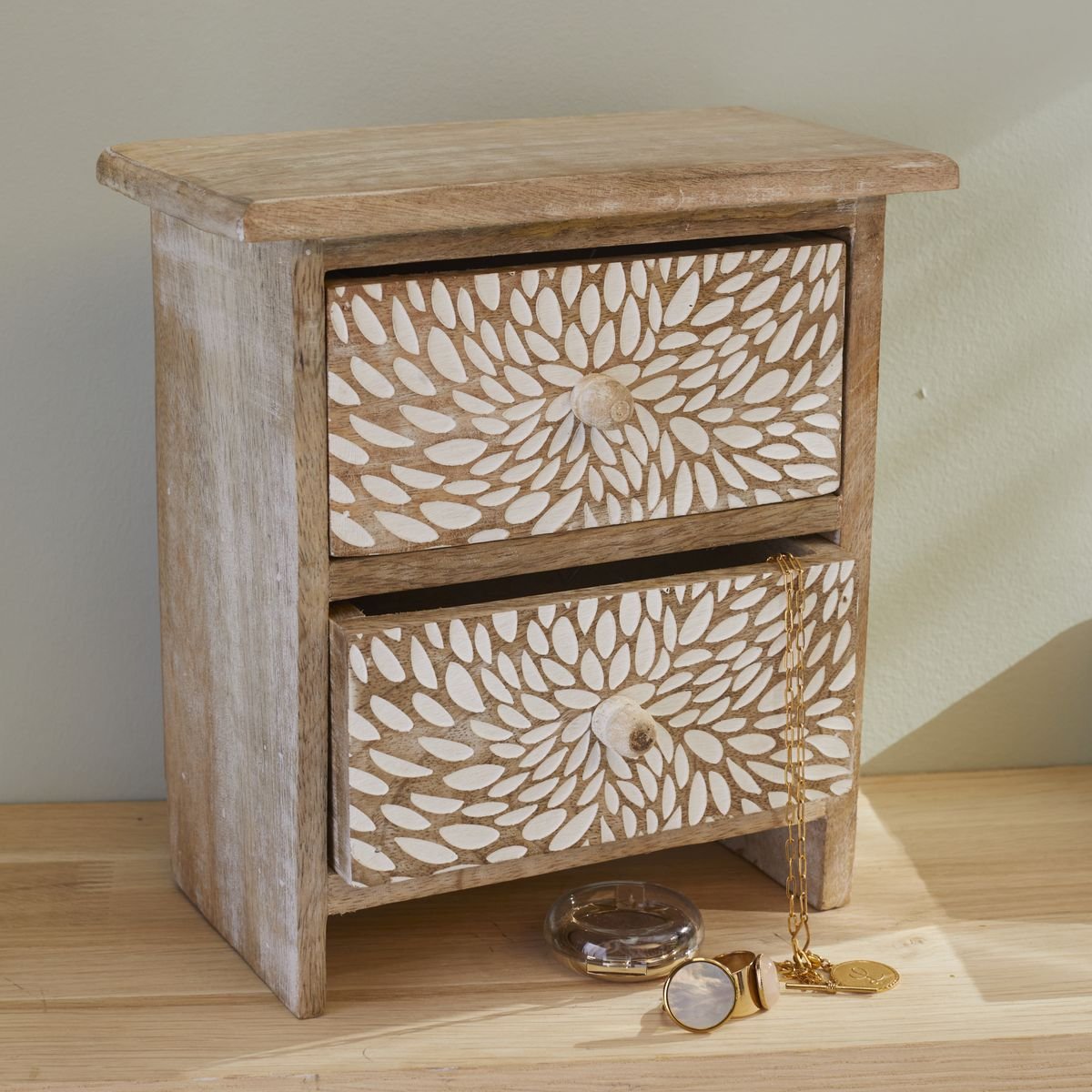 Rangement à tiroirs motif devant bois MANGO WOOD beige, FACTORY