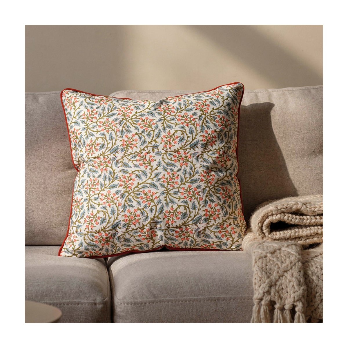 Housse de coussin Berry Pink crème, kaki, bleu, corail, ARCHIV