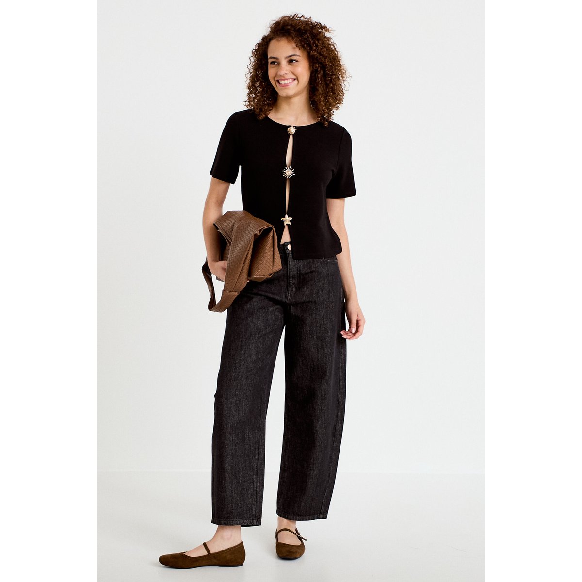 Gilet droit court manches courtes noir, CACHE CACHE