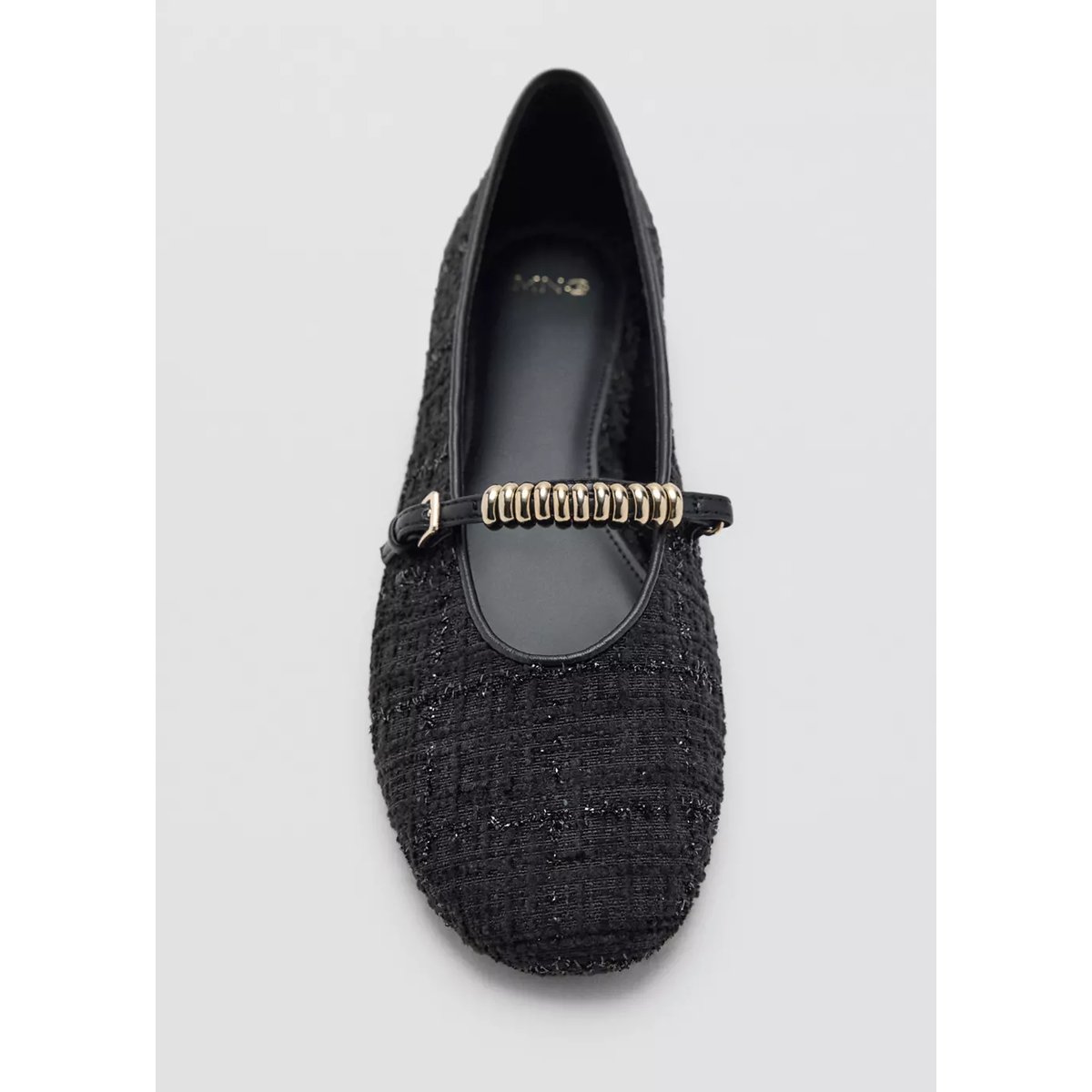 Ballerines en tweed avec détail métallique noir, MANGO