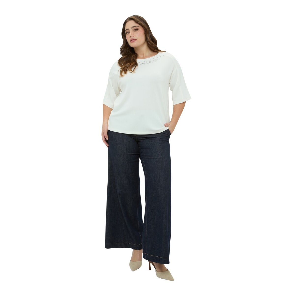 Sweat-shirt avec applications sur l'encolure blanc, FIORELLA RUBINO