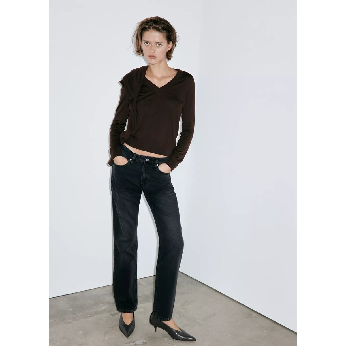 Jean Matilda droit taille haute black denim, MANGO