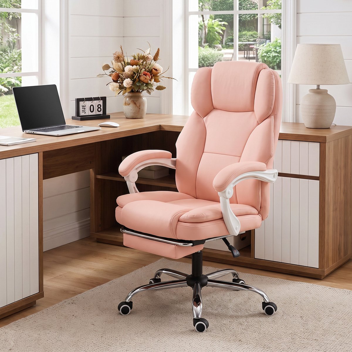 Chaise de bureau Cuir synthétique adapté aux rose, HOMCOM