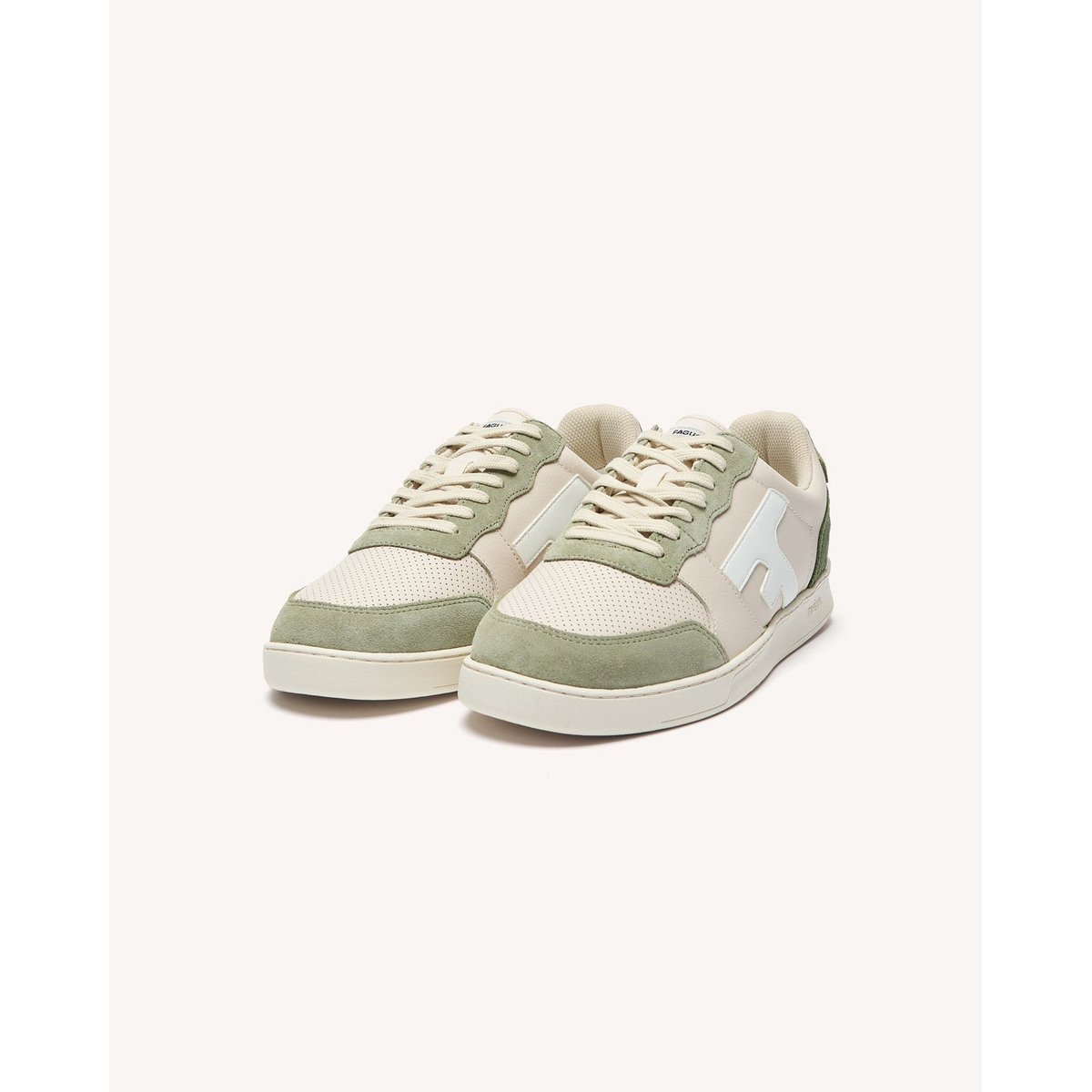 Baskets basses cuir suede HAZEL écru et kaki clair, FAGUO