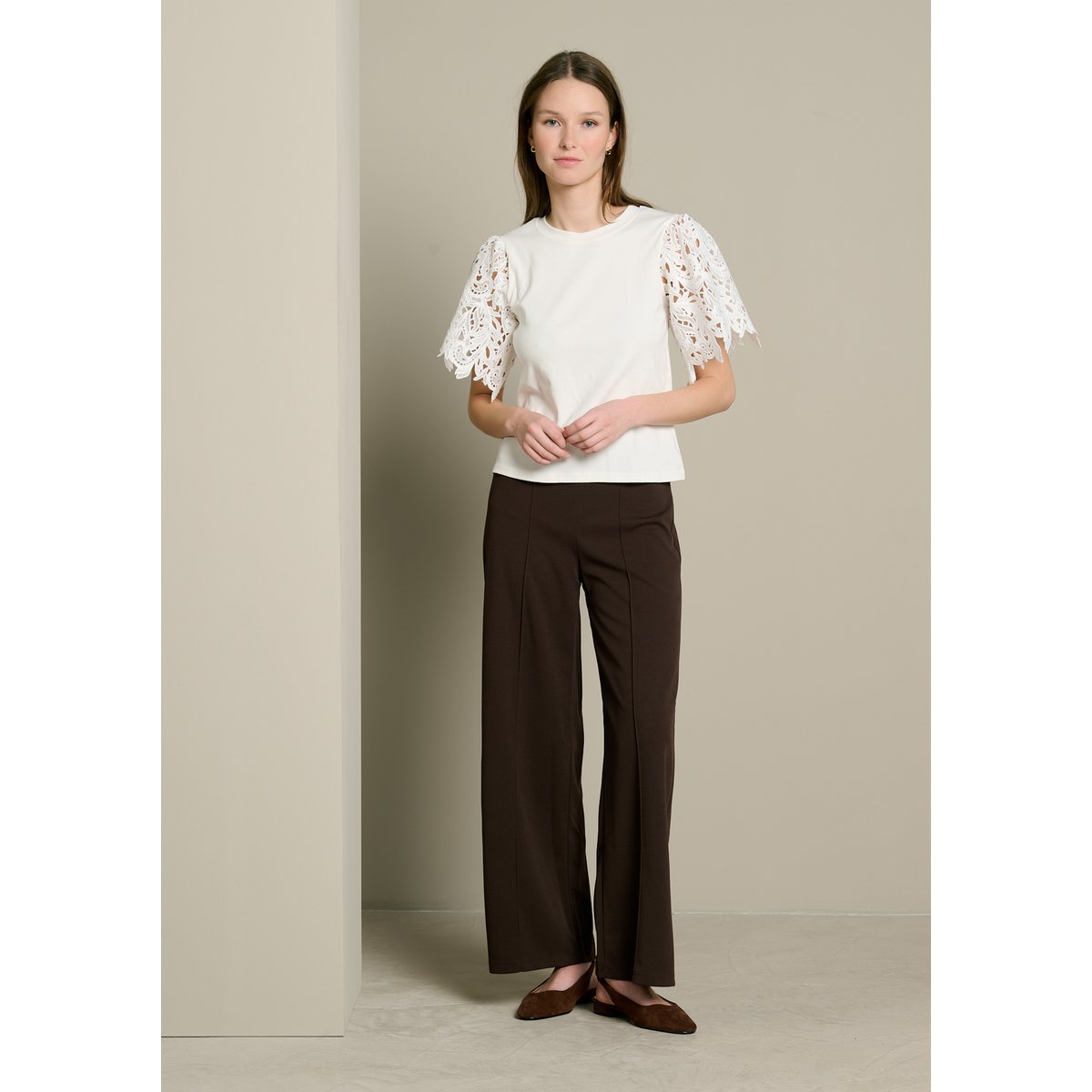T-shirt manches macramé blanc, LOLALIZA