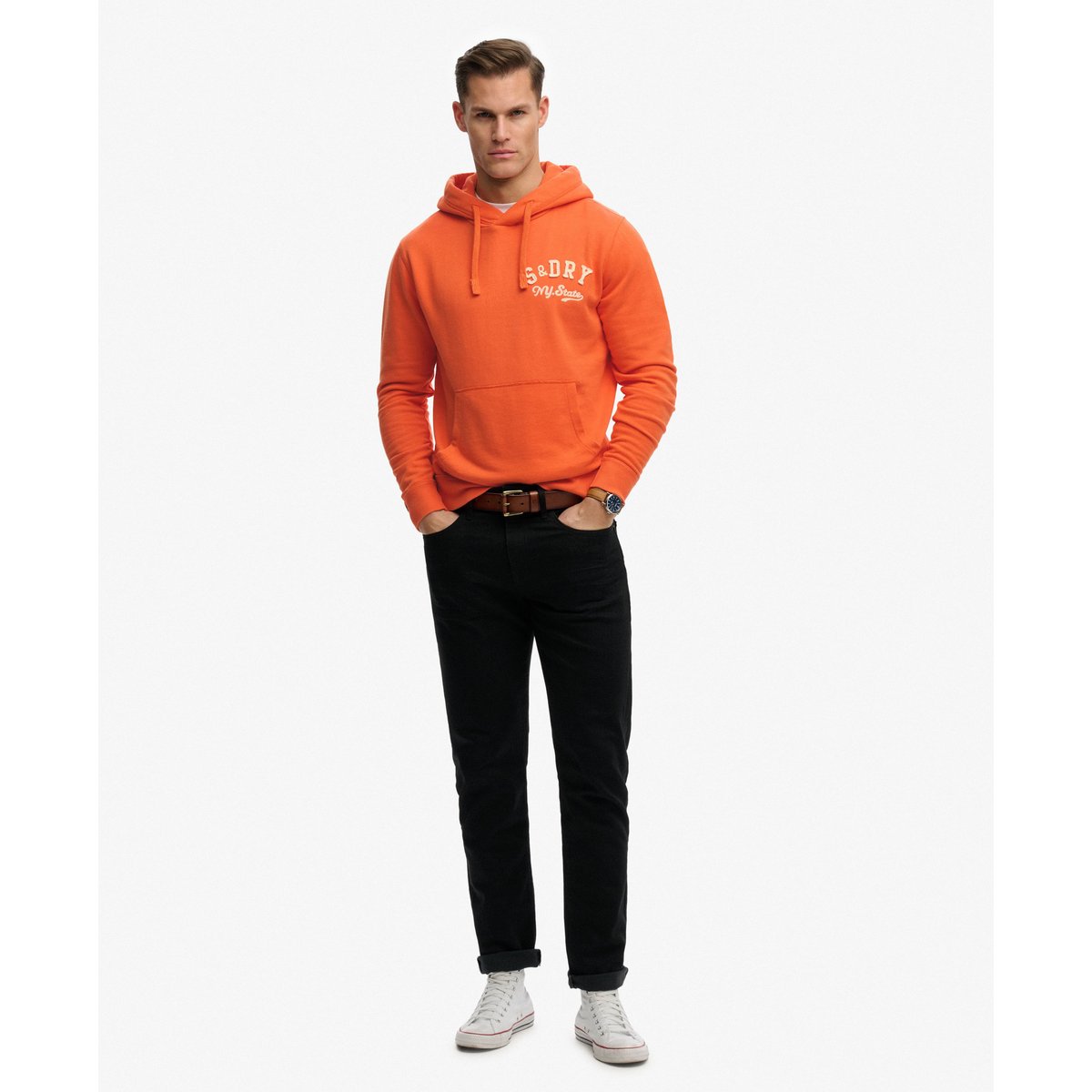 Sweat à capuche Vintage Athletic orange pétard, SUPERDRY