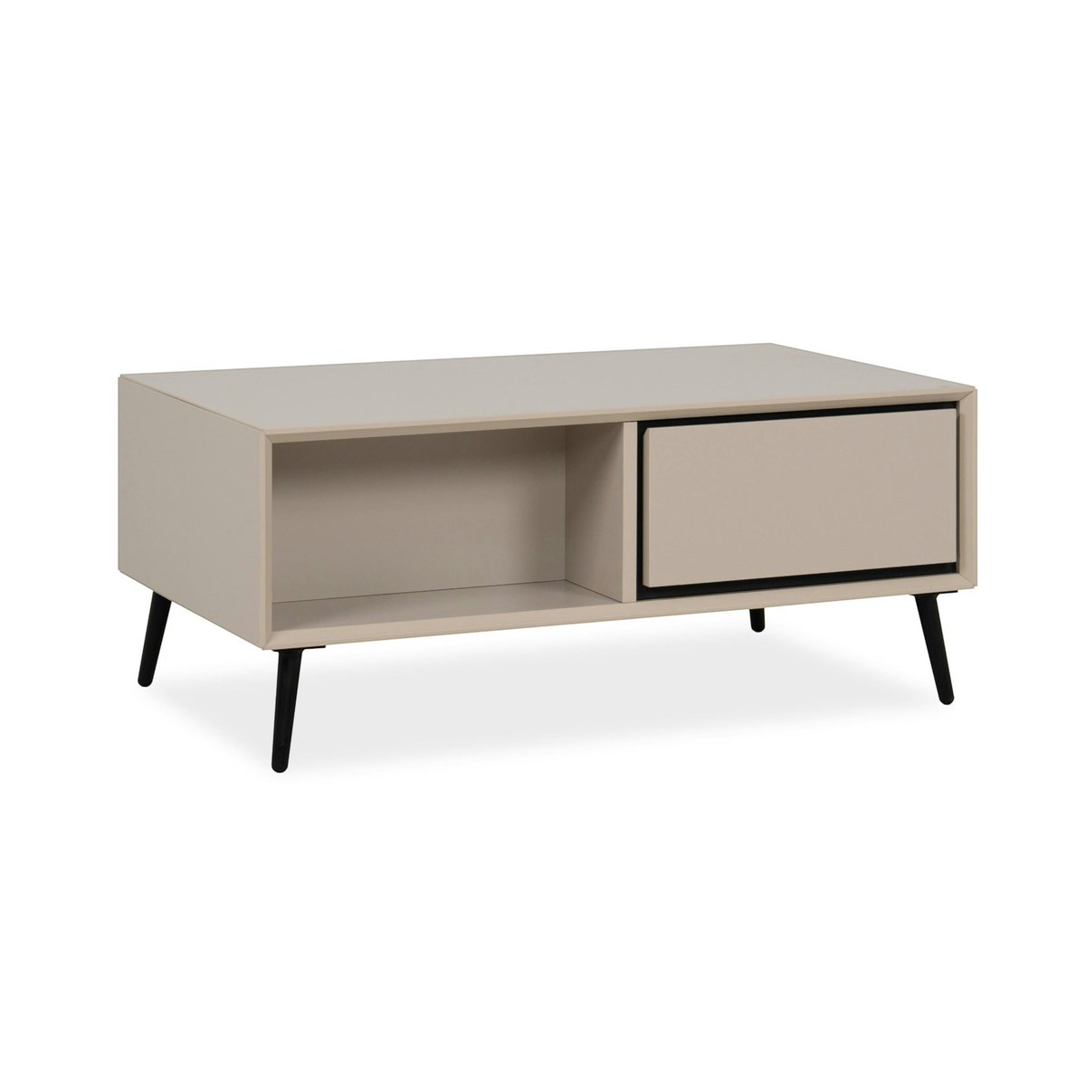 Table basse moderne taupe 2 tiroirs 2 niches AVIO beige, PIER IMPORT