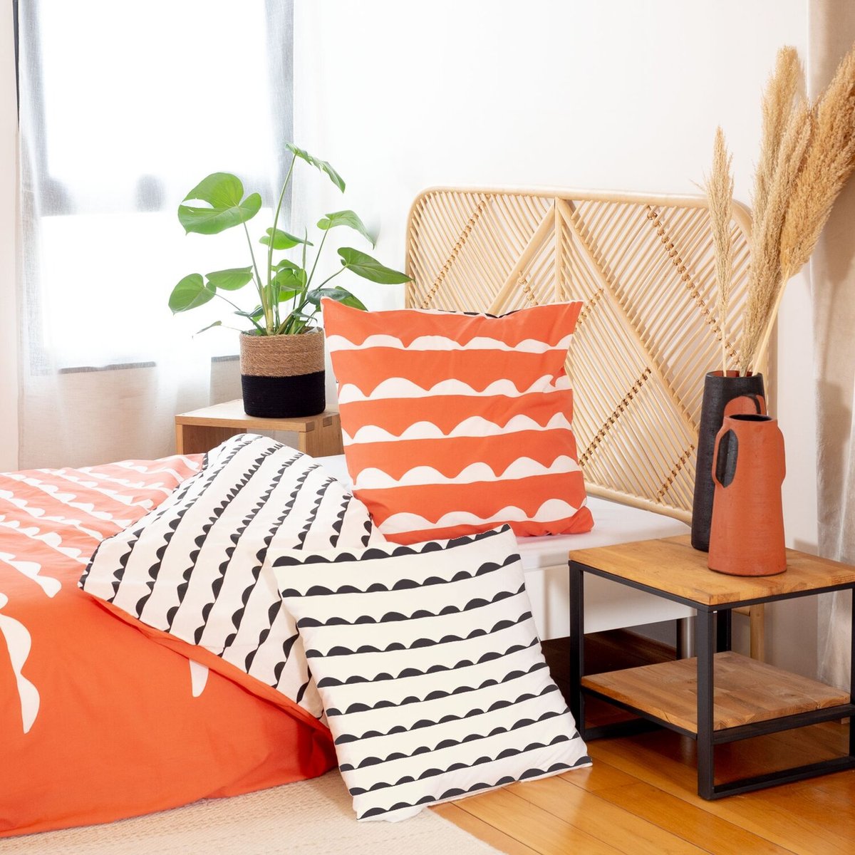 Parure housse de couette en coton imprimée, Dobe rouge, C DESIGN HOME TEXTILE