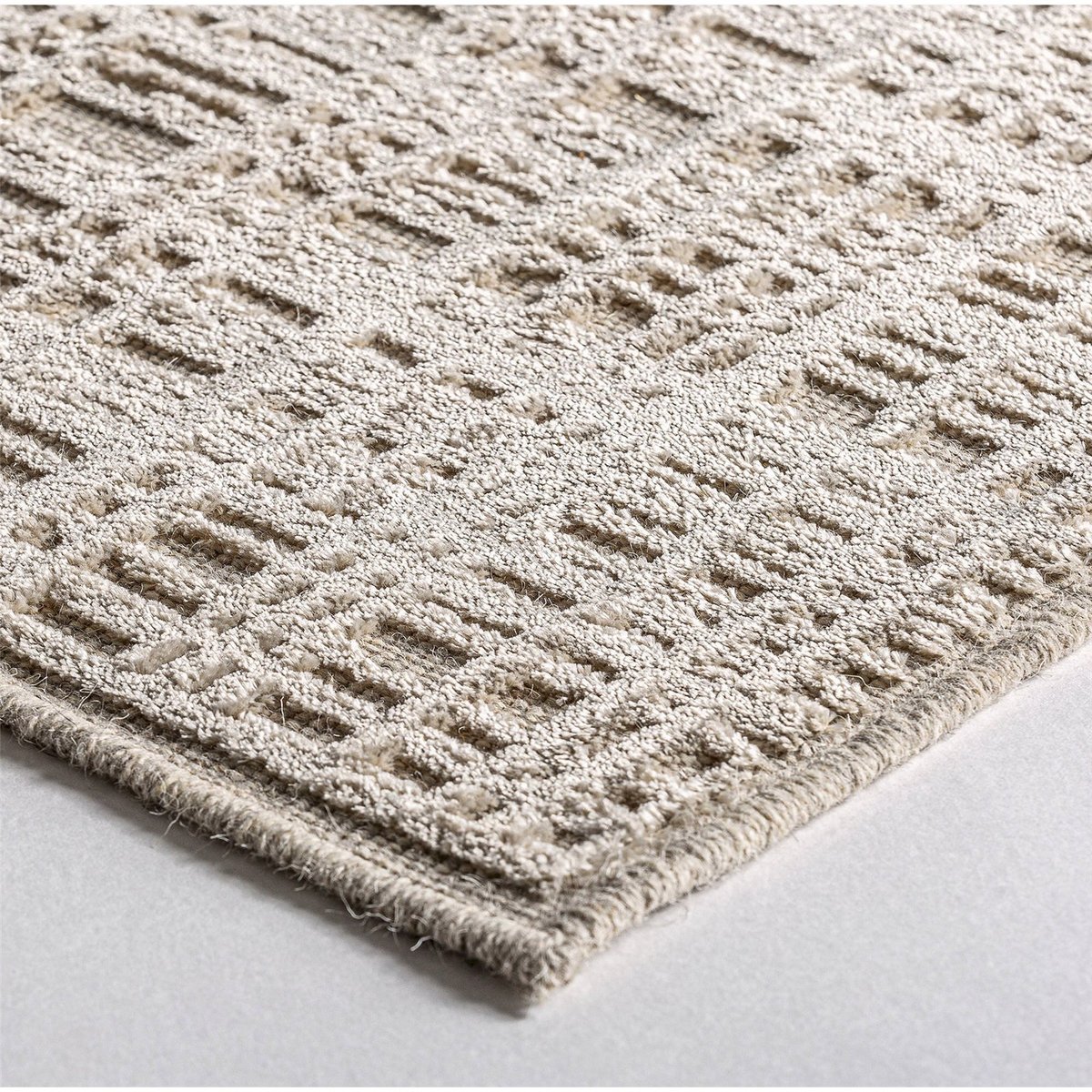 Tapis classique en laine et viscose toucher doux beige clair naturel, RECOLLECTION