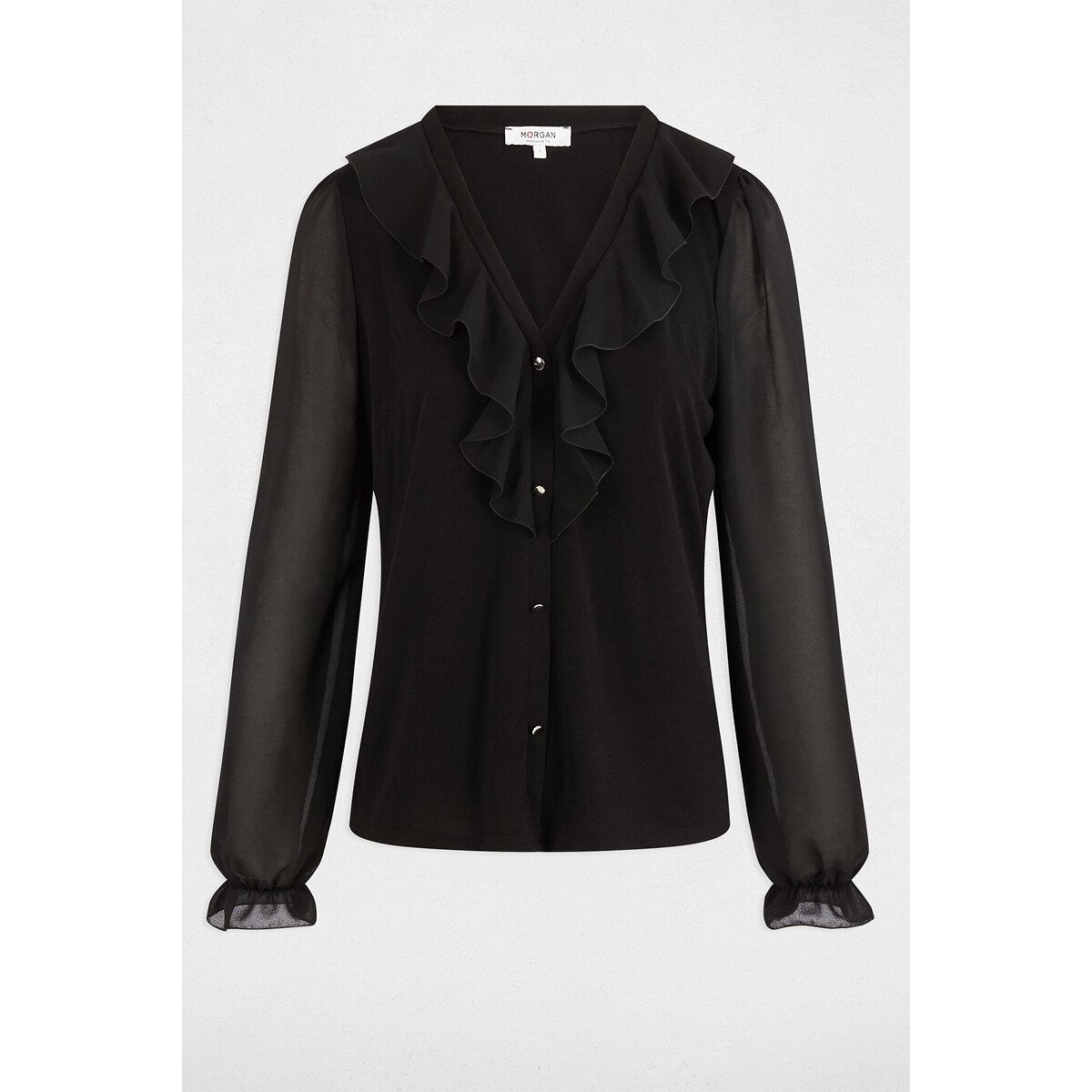 T-shirt voile col v noir, MORGAN