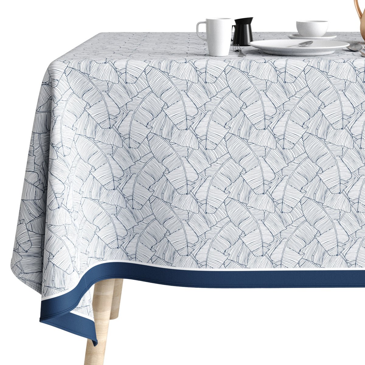 Nappe rectangulaire anti tache Coton Planta Bleu bleu, EDEN