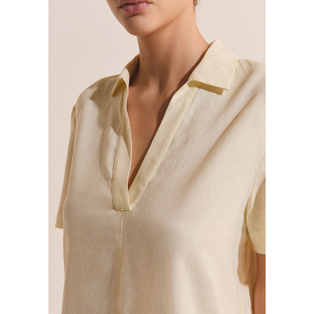 Robe courte en lin mélangé BOLIVIO jaune pale, ETAM