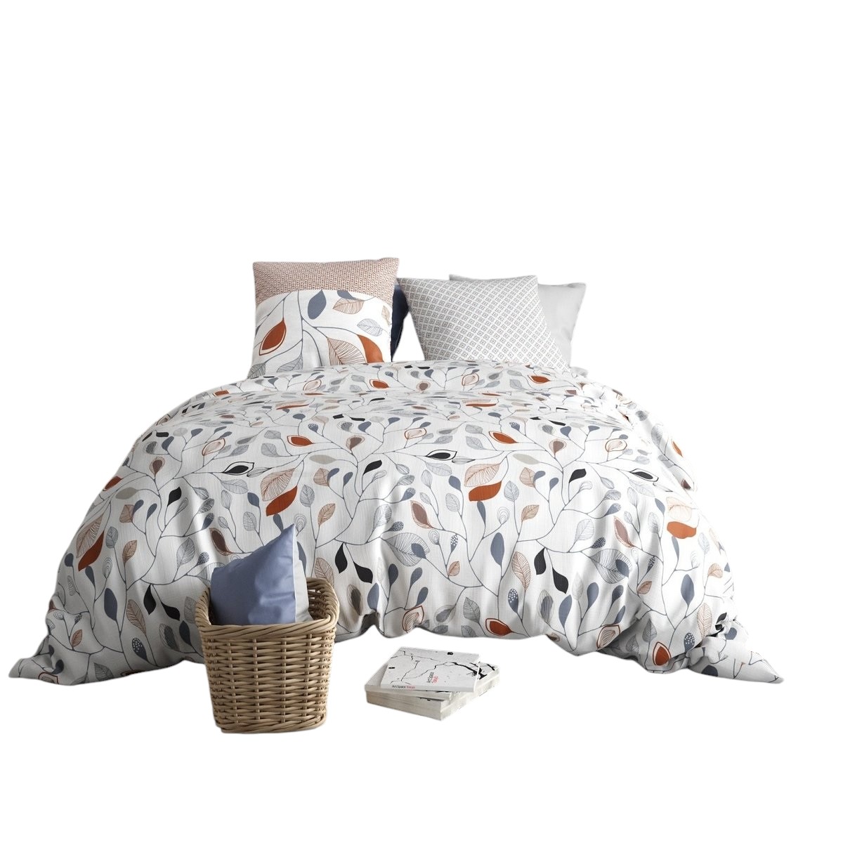 Housse couette + taie Floria blanc, EDEN