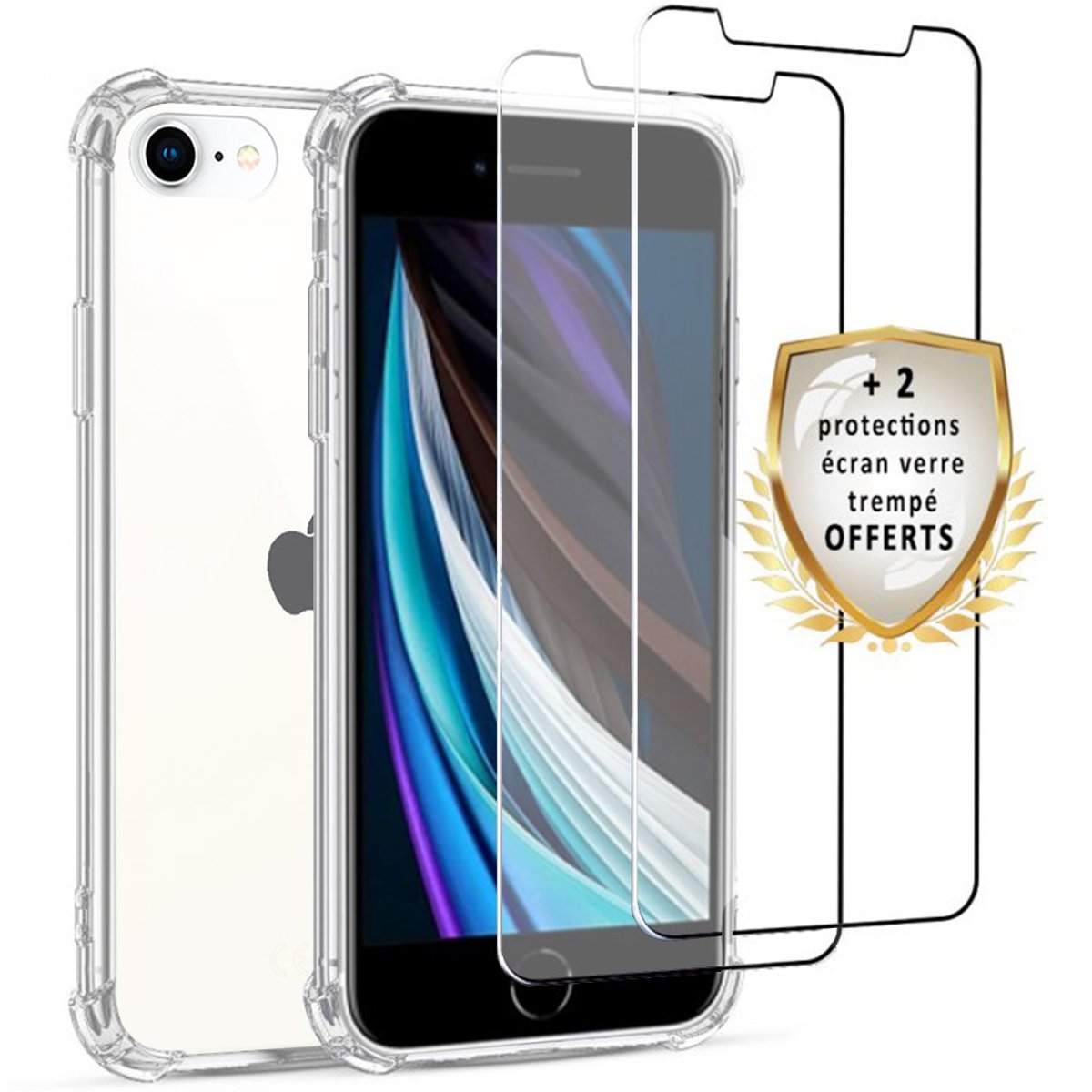 Coque iPhone Se 2020 / 2022 antichoc + 2 vitres transparent, EVETANE