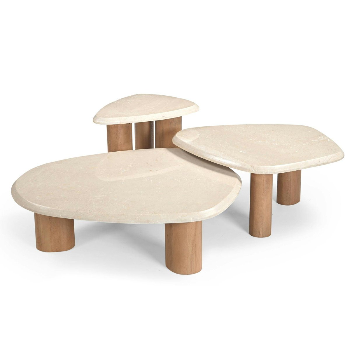 Table basse travertin bois design organique 100 cm DUOMO beige, PIER IMPORT