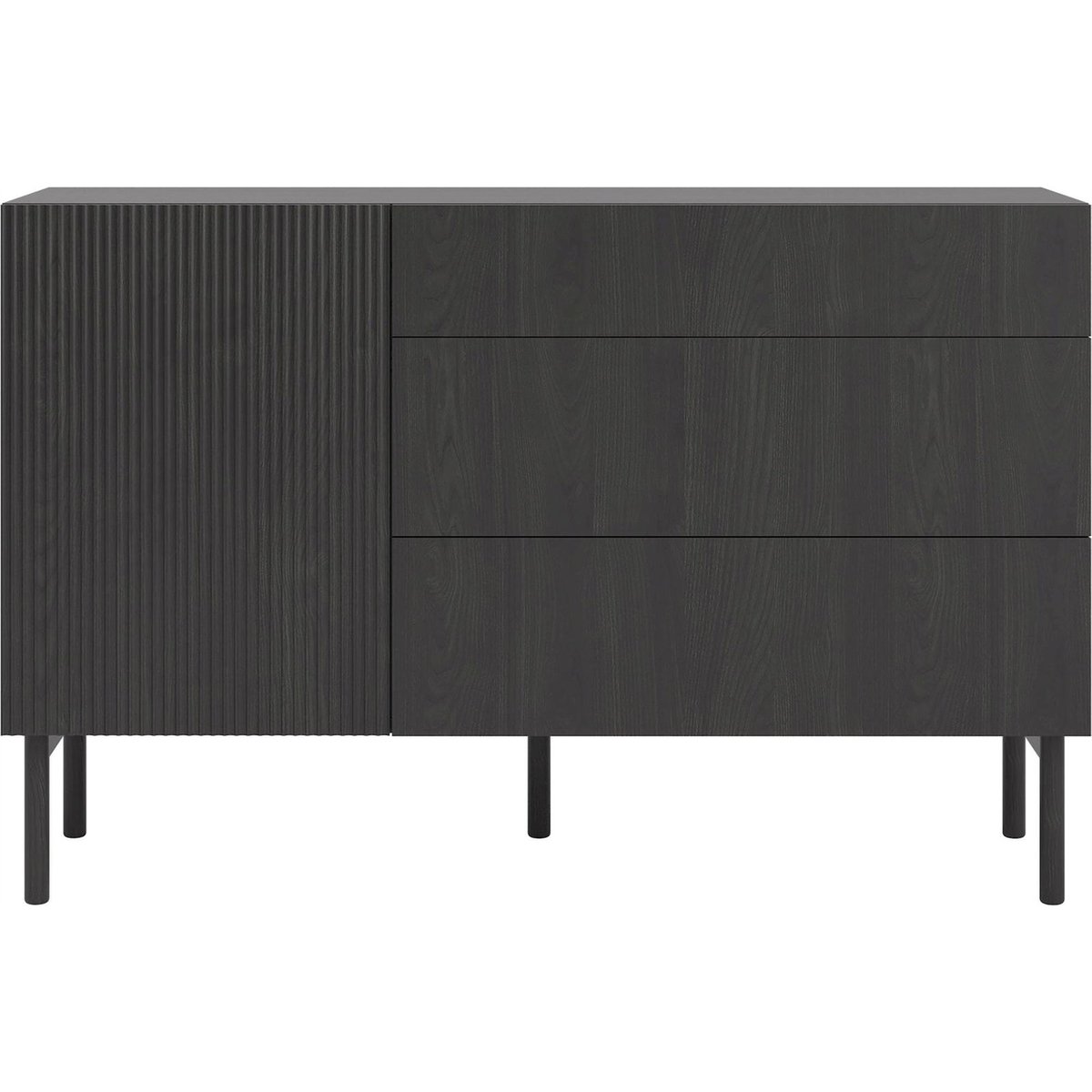 Commode japandi avec porte et 3 tiroirs noir, RECOLLECTION