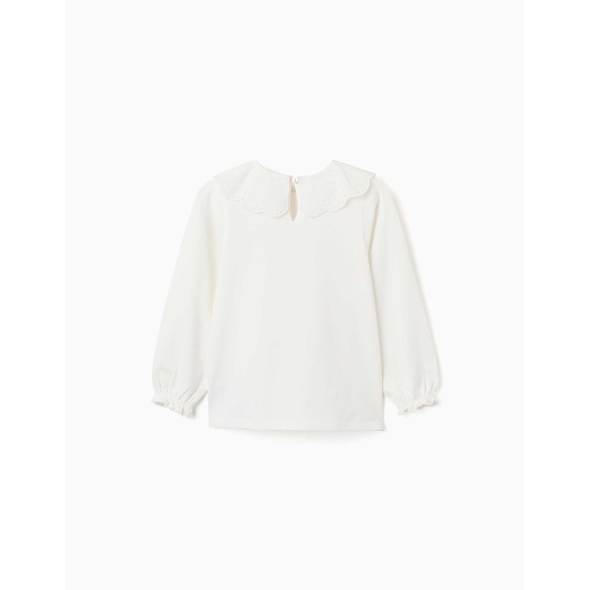 T-shirt à manches longues avec col en broderie anglaise blanc, ZIPPY